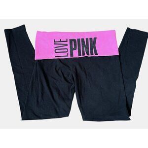Victoria's Secret Foldover Yoga Pants Leggings Solid Love Pink M VS Y2K McBling